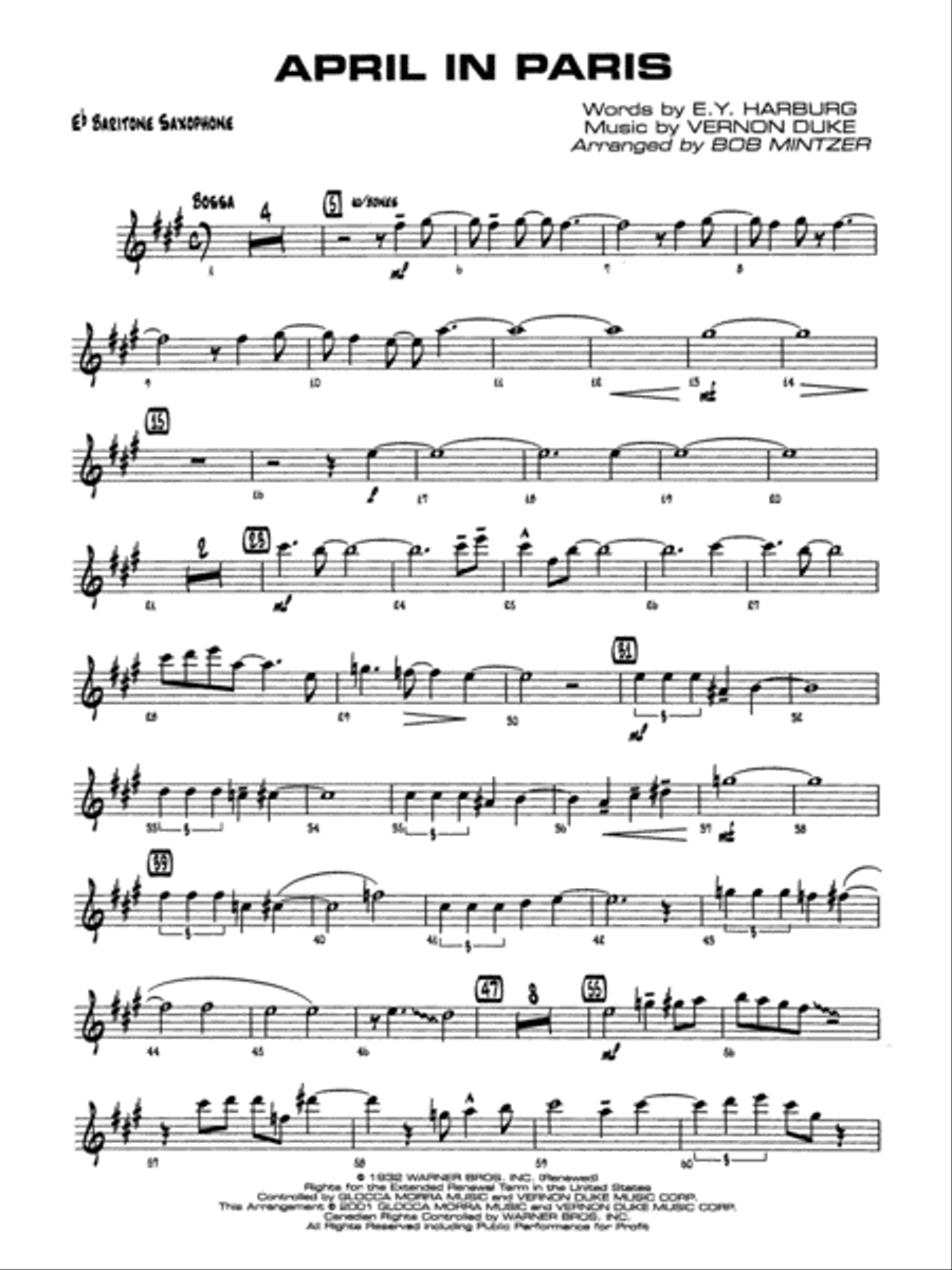 April in Paris: E-flat Baritone Saxophone Jazz Ensemble scores gallery preview page 1