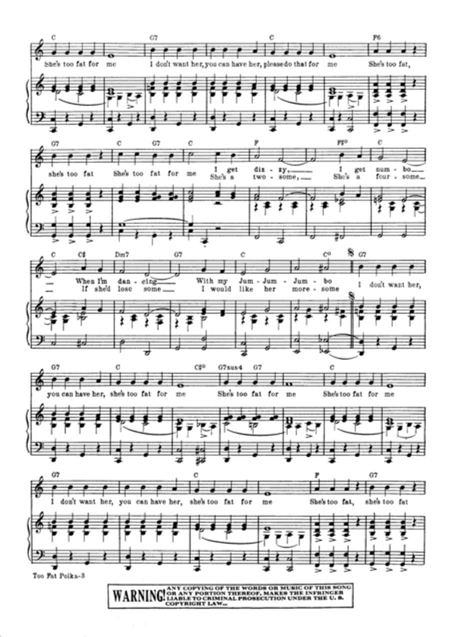 Too Fat Polka (She's Too Fat For Me) Voice scores gallery preview page 3