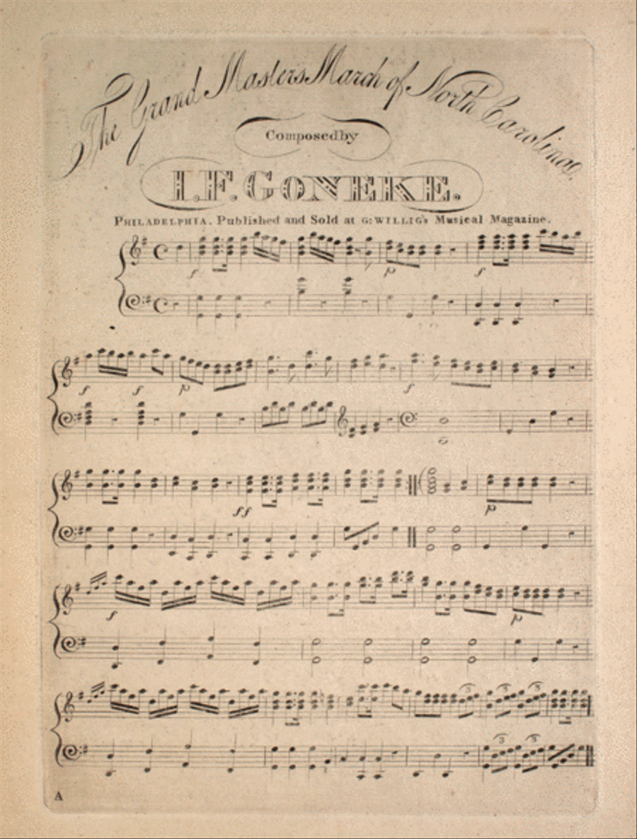 (1) The Grand Masters March of North Carolina; (2) The Raleigh Blue's March Piano Solo scores gallery preview page 1