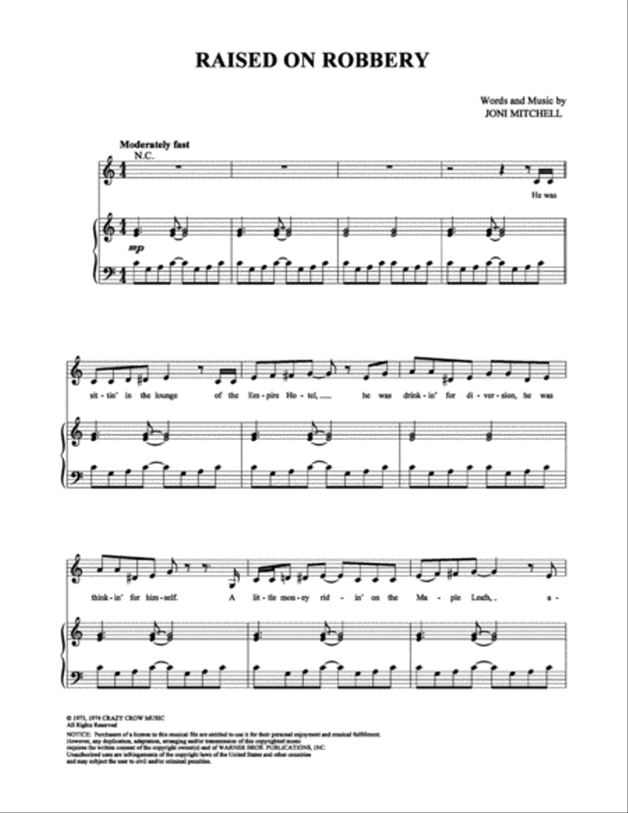 Raised on Robbery Piano, Vocal, Guitar scores gallery preview page 1