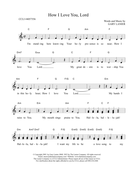 HOW I LOVE YOU LORD, Worship Lead Sheet (Includes Melody, Lyrics & Guitar Chords) image number null