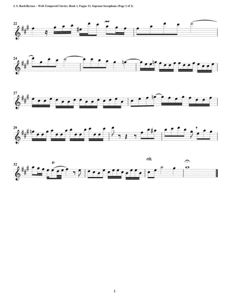 Fugue 13 from Well-Tempered Clavier, Book 1 (Saxophone Quartet) image number null