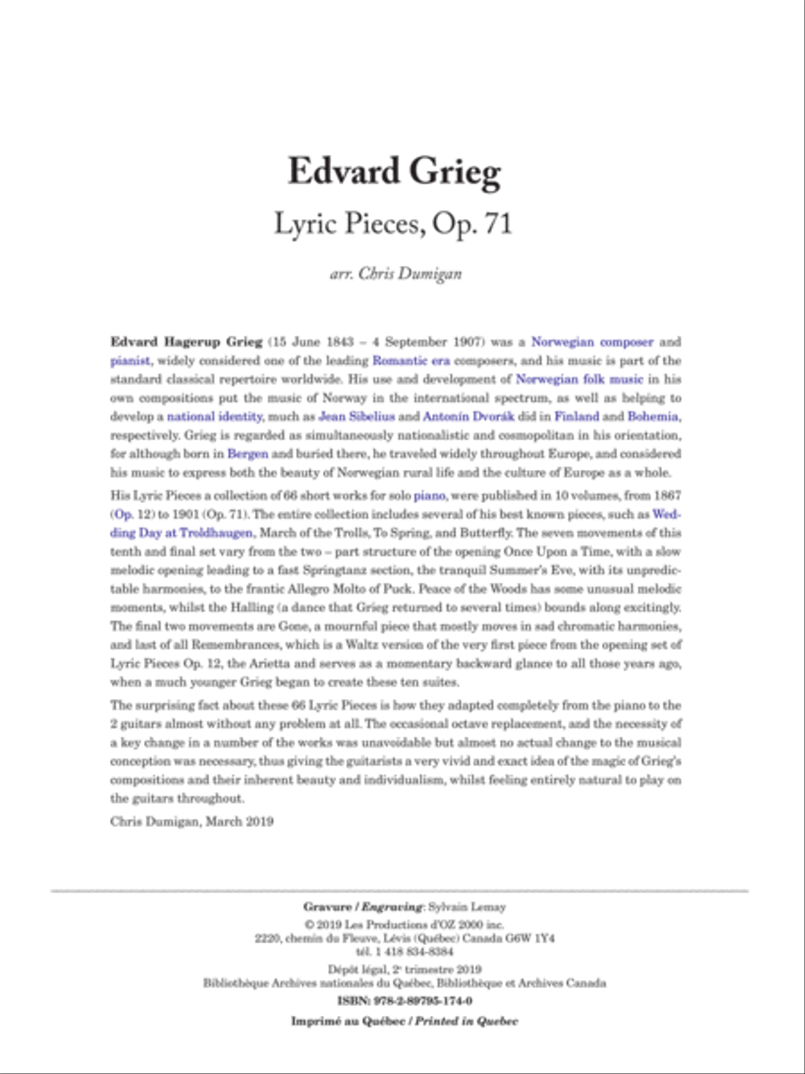 Lyric Pieces, Op. 71 Lyric Pieces, Op. 71 Classical Guitar scores gallery preview page 1