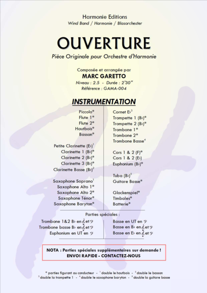 Ouverture composed for Concert Band by Marc Garetto - EASY LEVEL image number null