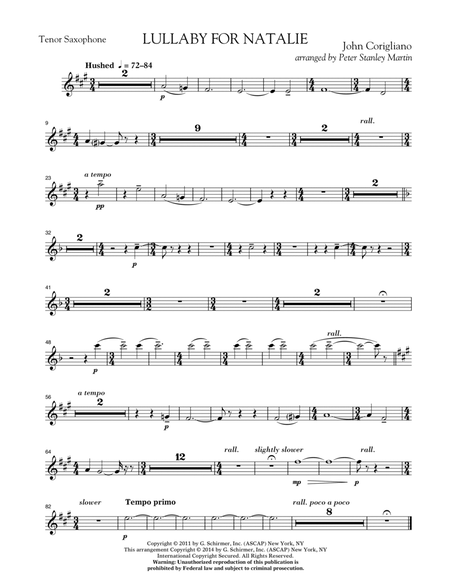 Lullaby for Natalie (arr. Peter Stanley Martin) - Bb Tenor Saxophone