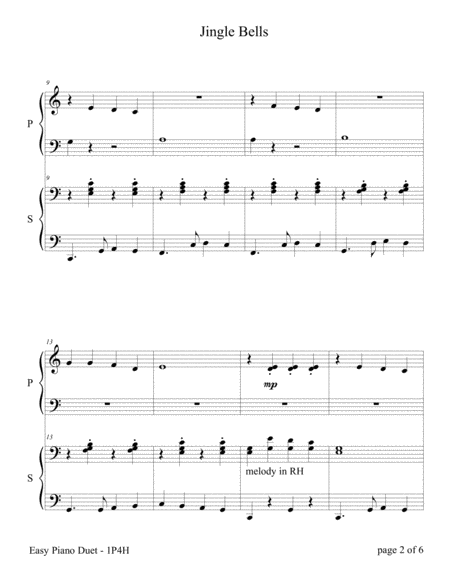 Jingle Bells (Easy Piano Duet; 1 Piano, 4-Hands) image number null