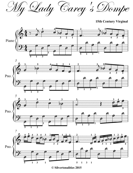 My Lady Carey's Dompe Easy Piano Sheet Music