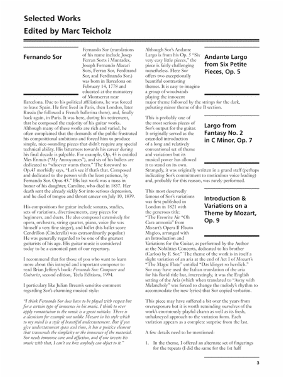 Sor -- Selected Works for Guitar Acoustic Guitar scores gallery preview page 3