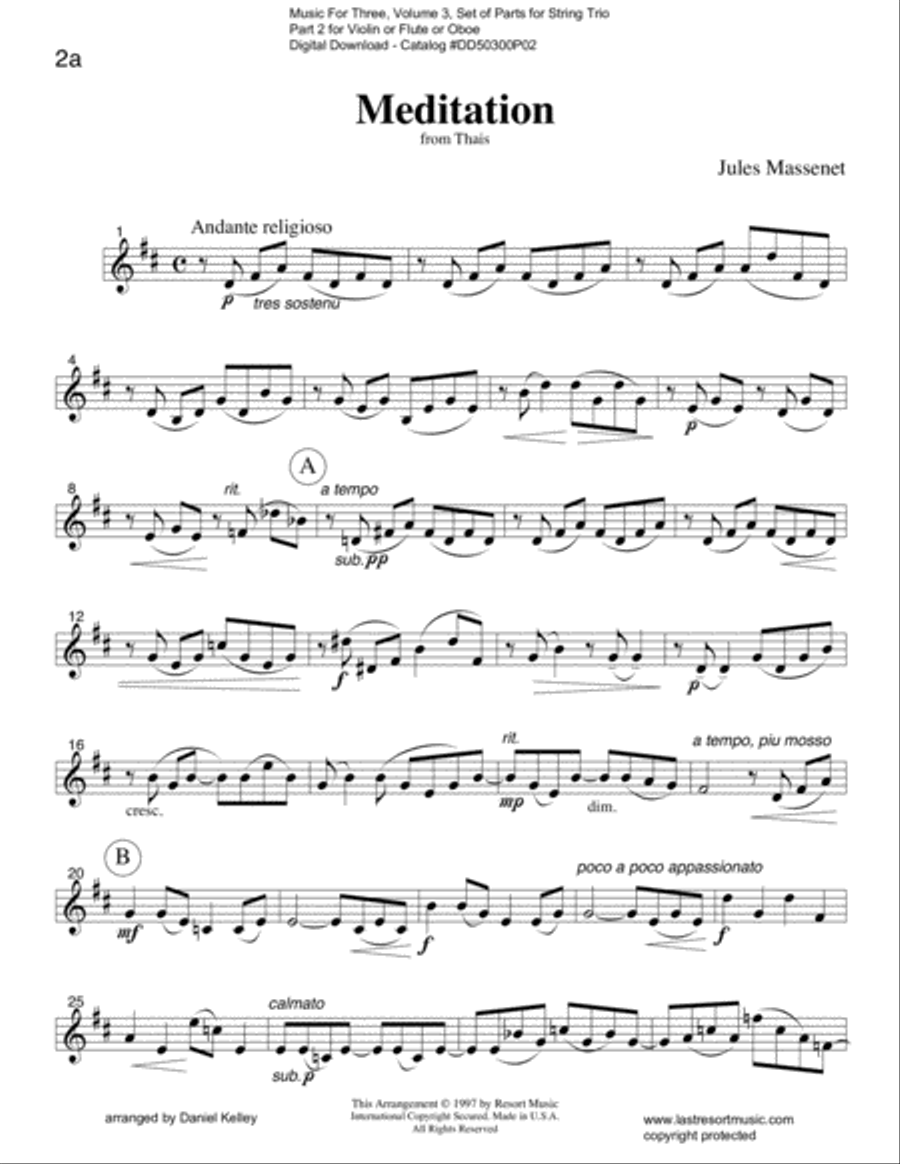 Meditation from Thais for String Trio (or Wind Trio) Large Ensemble scores gallery preview page 3