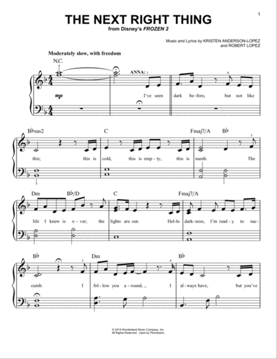 The Next Right Thing (from Disney's Frozen 2) Easy Piano scores gallery preview page 1