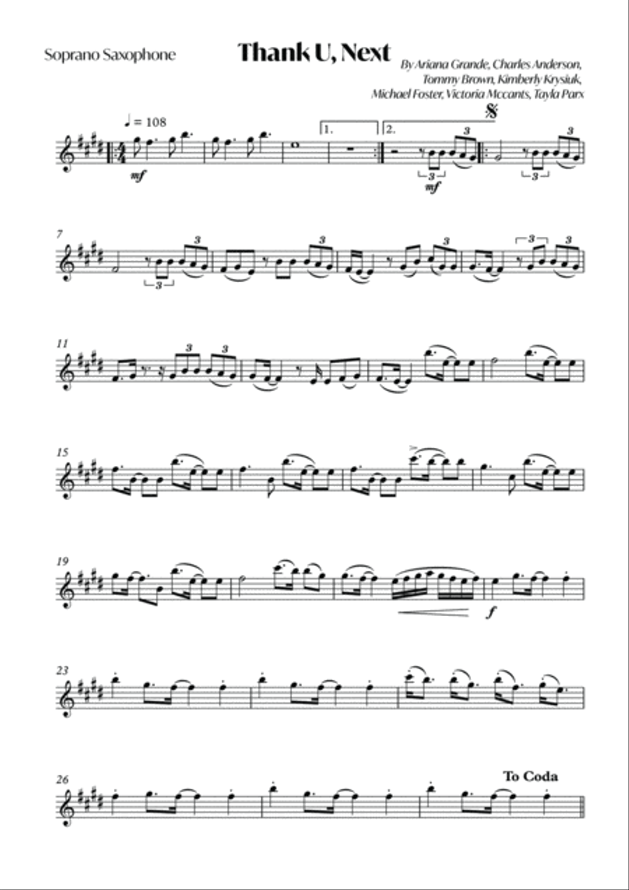 Thank U, Next Saxophone Quartet scores gallery preview page 5