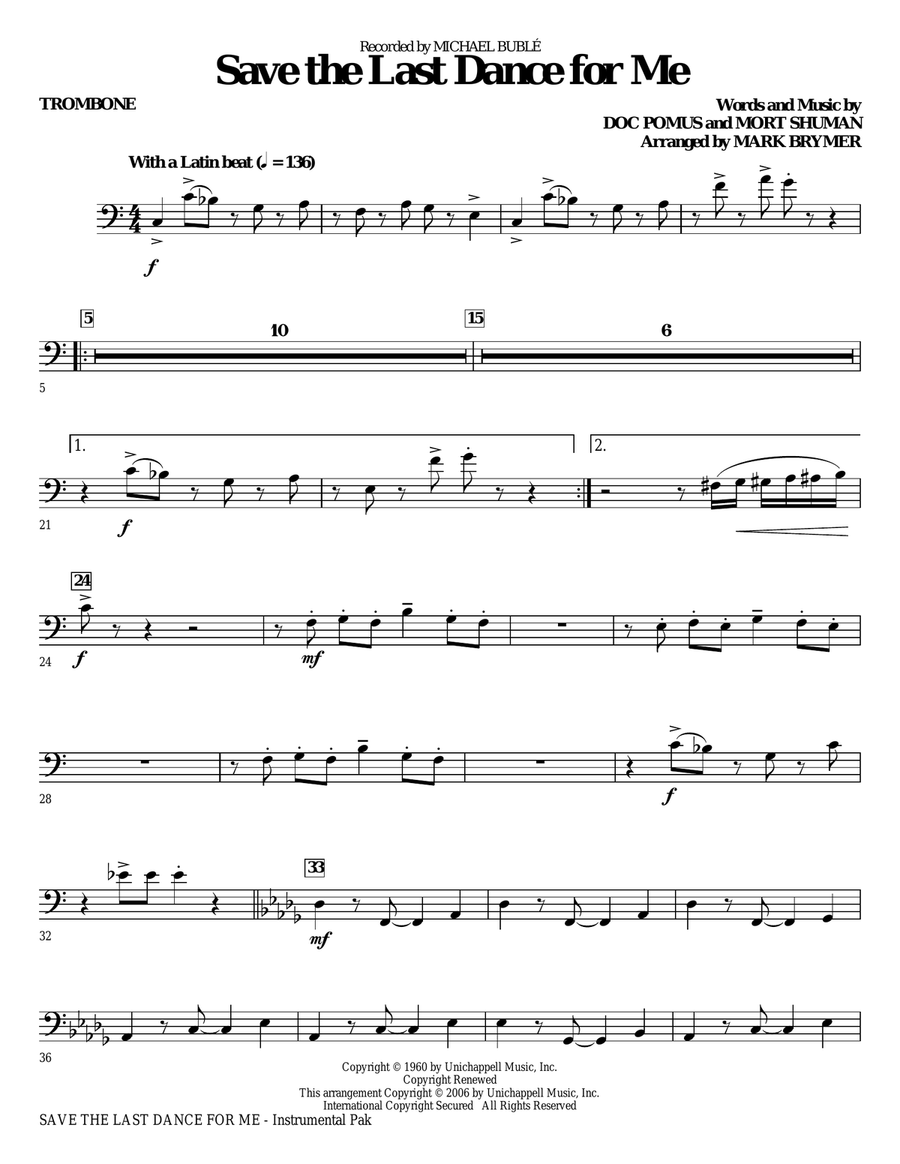 Save The Last Dance For Me (arr. Mark Brymer) - Trombone