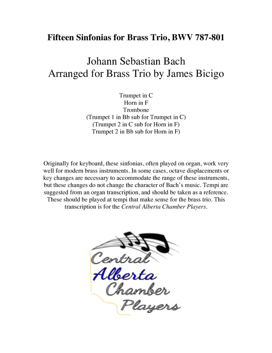 Fifteen Sinfonias for Brass Trio, BWV 787-801 Brass Trio scores gallery preview page 1
