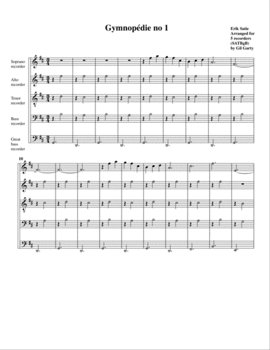 Gymnopédie no 1 (arrangement for 5 recorders) Recorder scores gallery preview page 2