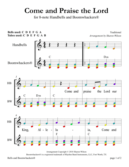 Come and Praise the Lord (for 8-note Bells and Boomwhackerswith Color Coded Notes) image number null