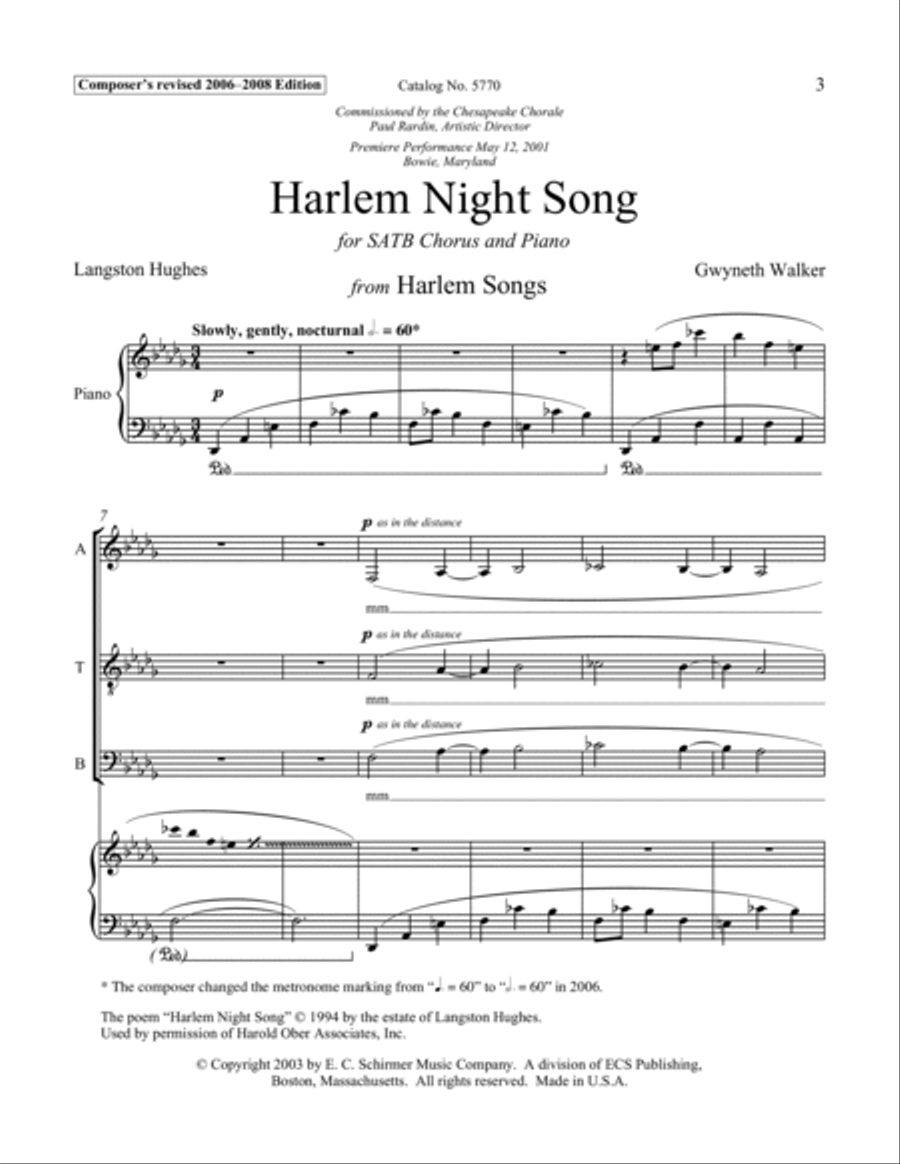 Harlem Night Song from Harlem Songs 4-Part scores gallery preview page 3