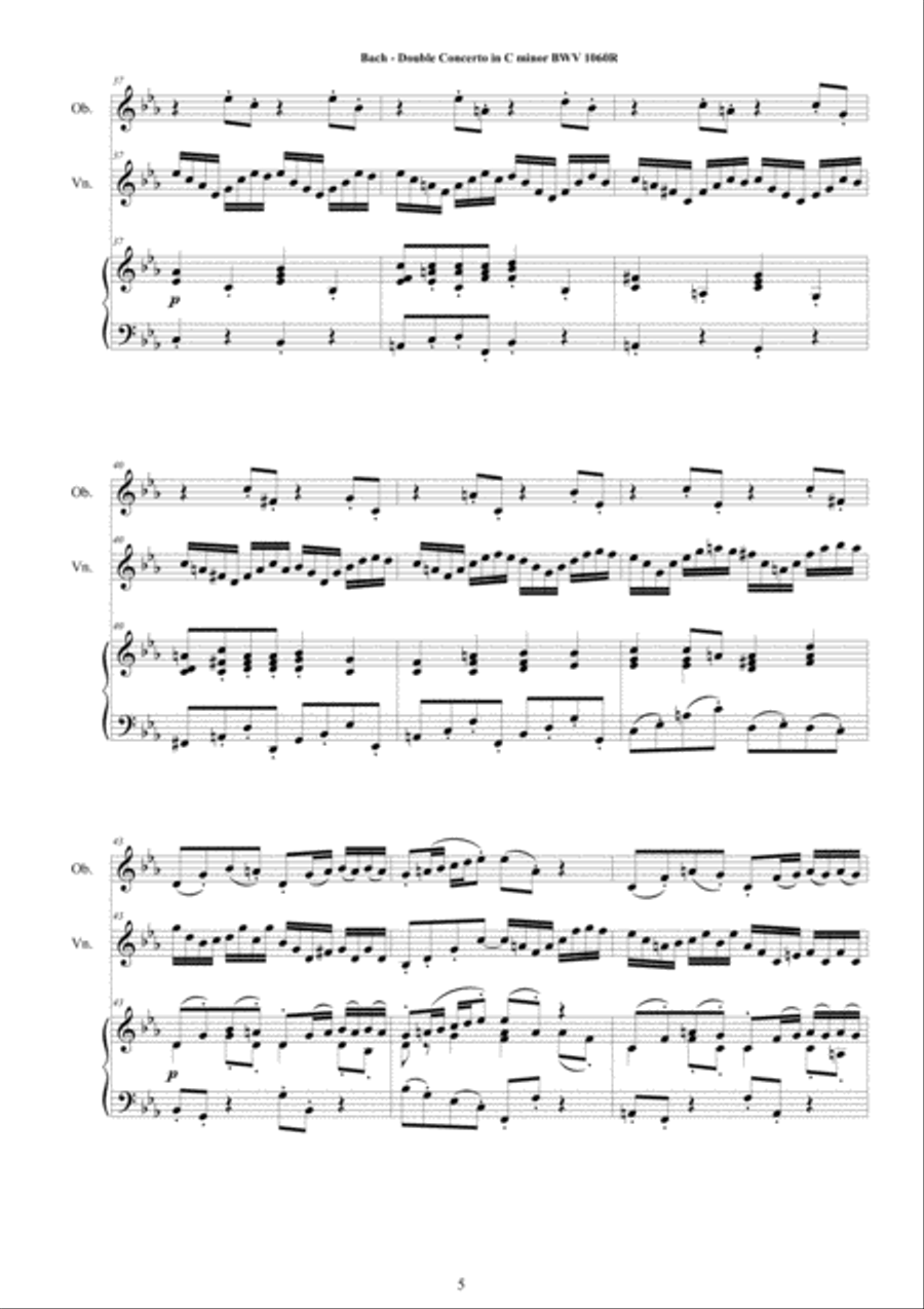 Bach - Double Concerto in C minor BWV1060R for Oboe, Violin and Piano Oboe scores gallery preview page 5