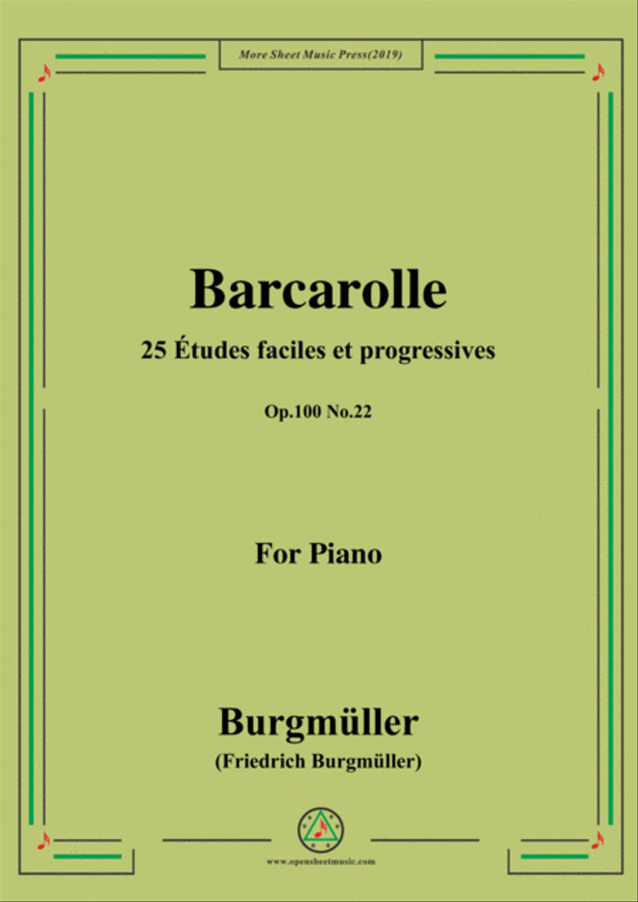 Burgmüller-25 Études faciles et progressives, Op.100 No.22,Barcarolle Piano Solo scores gallery preview page 1
