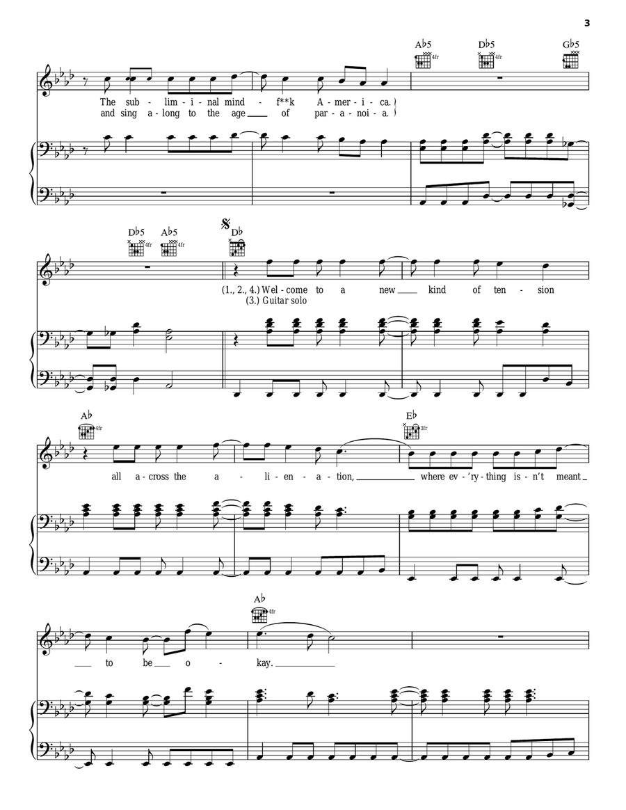 American Idiot Piano, Vocal, Guitar scores gallery preview page 3