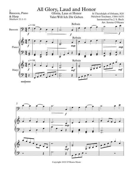 All Glory, Laud and Honor Trio for Bassoon, Harp and Piano Bassoon - Digital Sheet Music