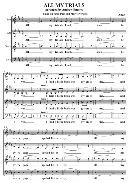 All My Trials A Cappella SATB image number null