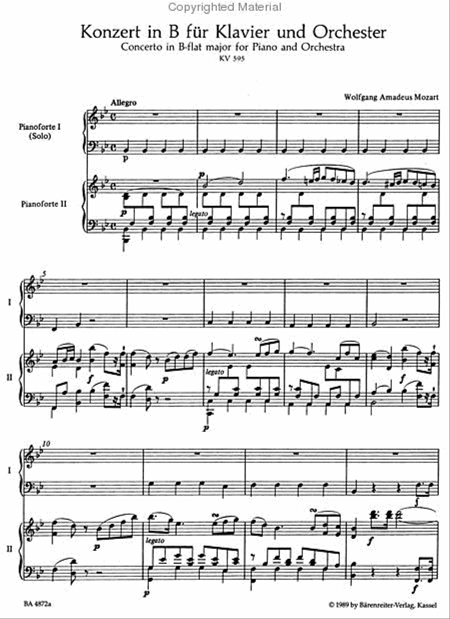 Concerto for Piano and Orchestra, No. 27 B flat major, KV 595 Piano Solo scores gallery preview page 2