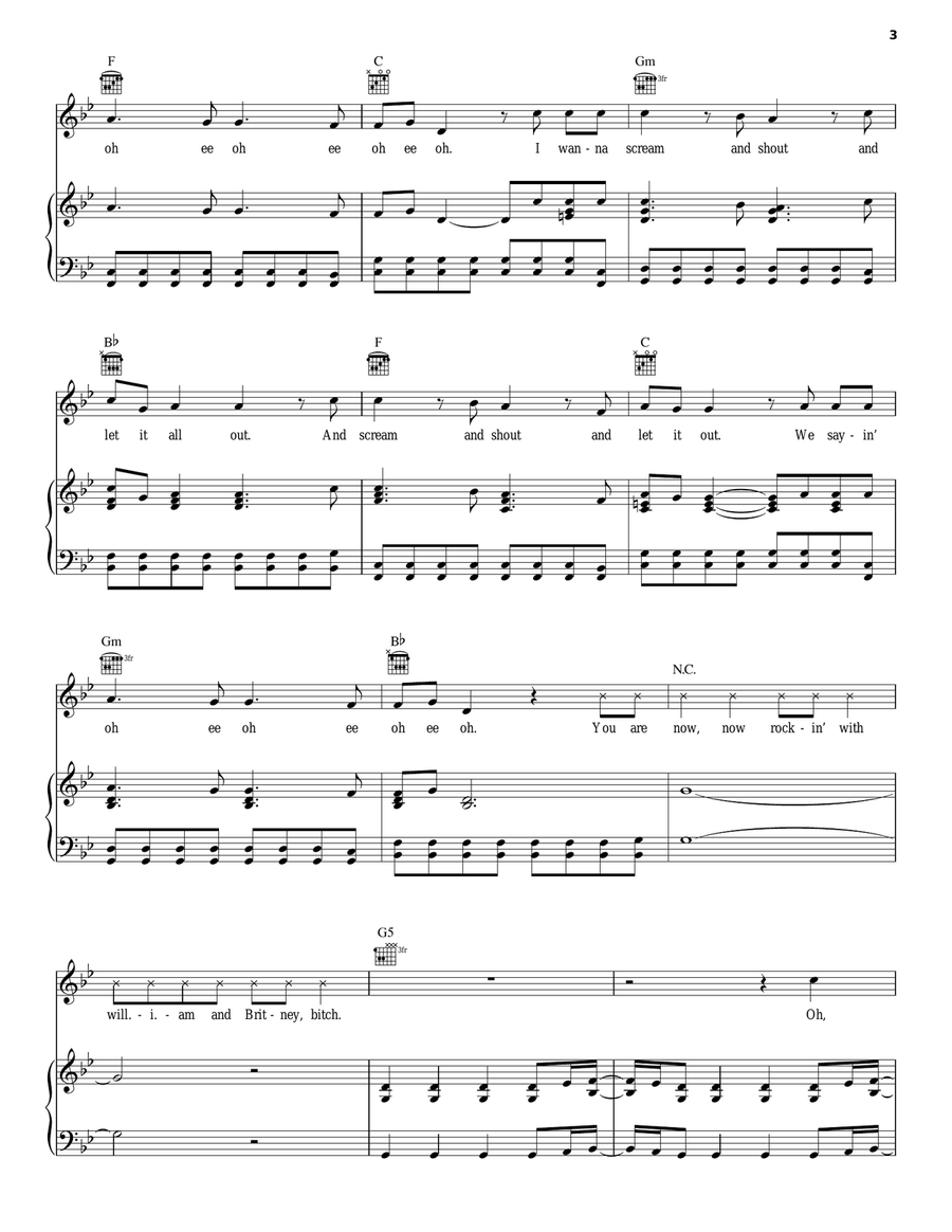 Scream & Shout Piano, Vocal, Guitar scores gallery preview page 3