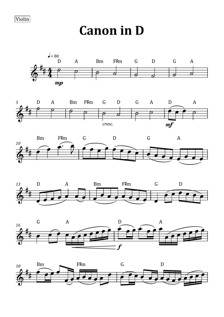 Canon by Pachelbel - Violin and Viola Duet with Chord Notation String Duet scores gallery preview page 3