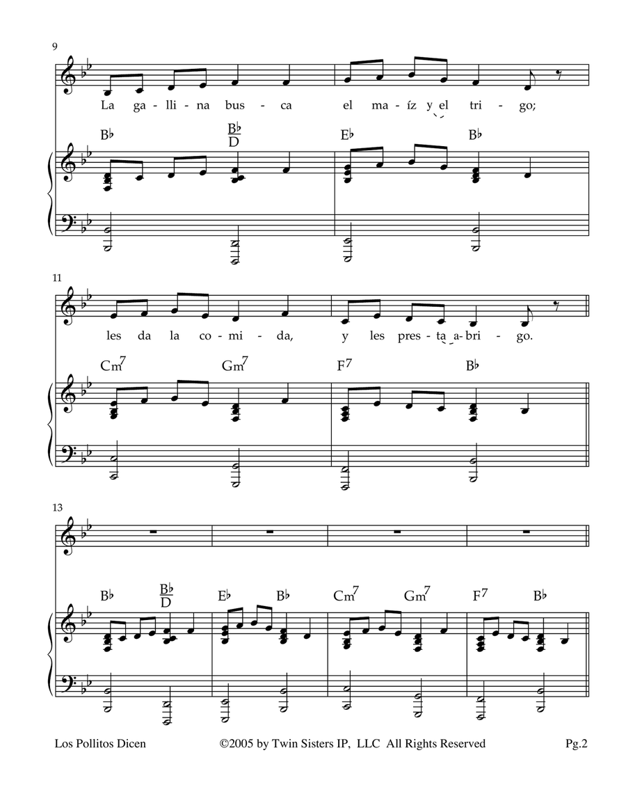 Los Pollitos Dicen Los Pollitos Dicen Piano, Vocal scores gallery preview page 2
