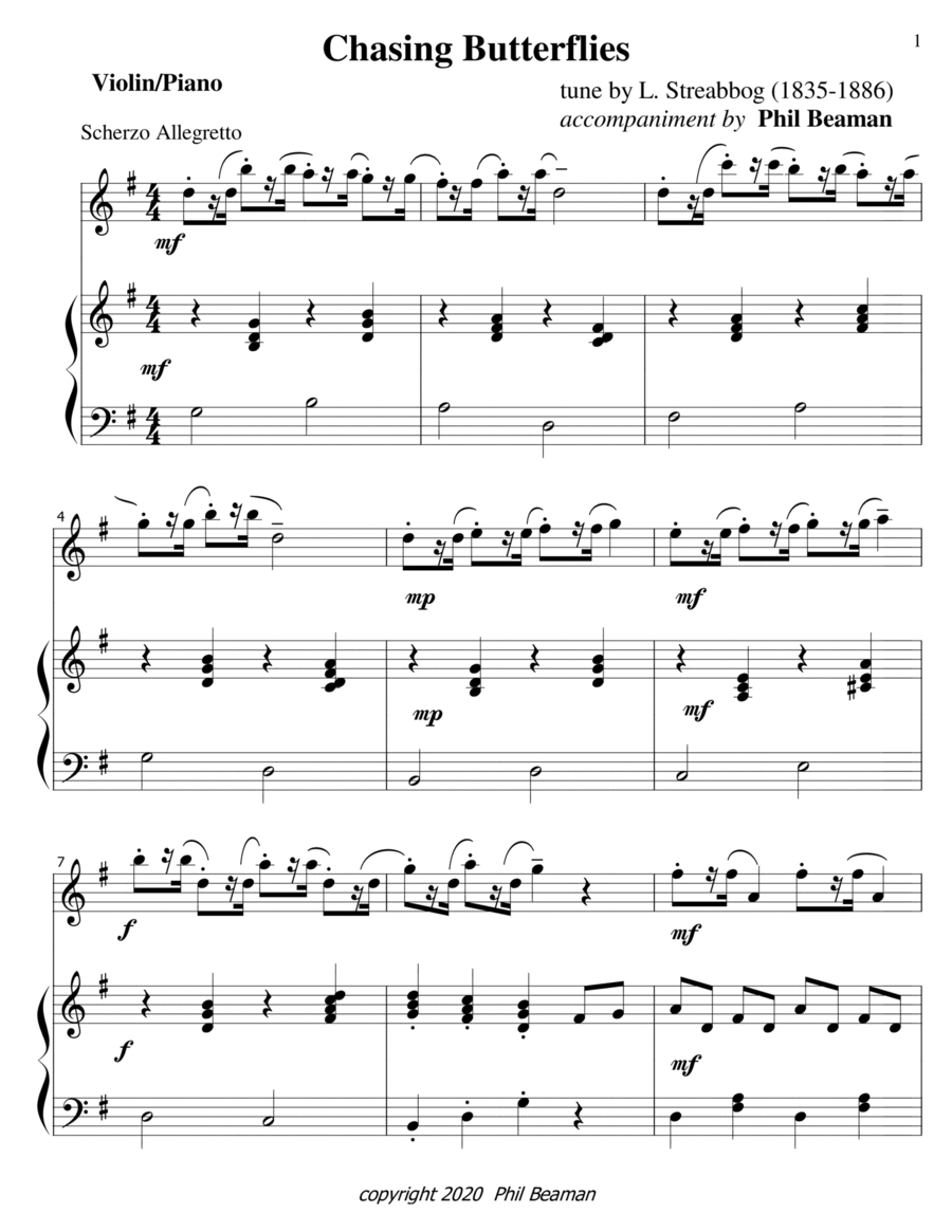 Chasing Butterflies - violin solo and piano Violin Solo scores gallery preview page 1