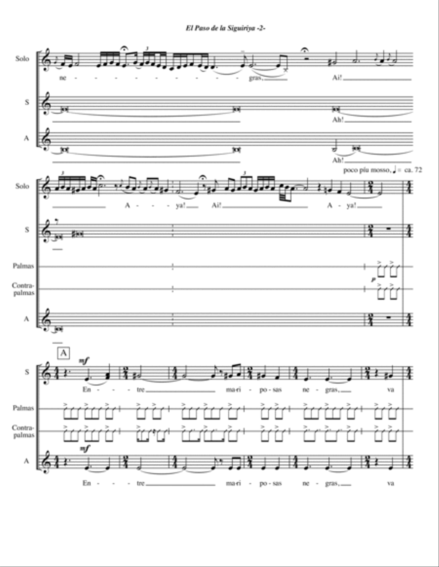El Paso de la Siguiriya - SSAA, Mezzo Soloist, and rhythm clapping in Flamenco style SSAA scores gallery preview page 3