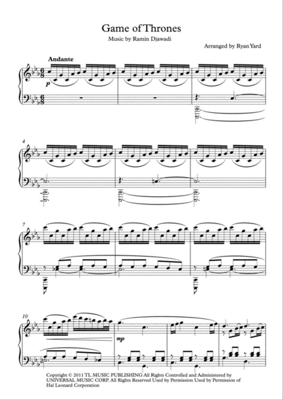 Game Of Thrones Piano Solo scores gallery preview page 2