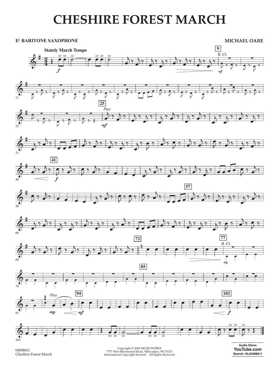 Cheshire Forest March - Eb Baritone Saxophone Concert Band scores gallery preview page 1
