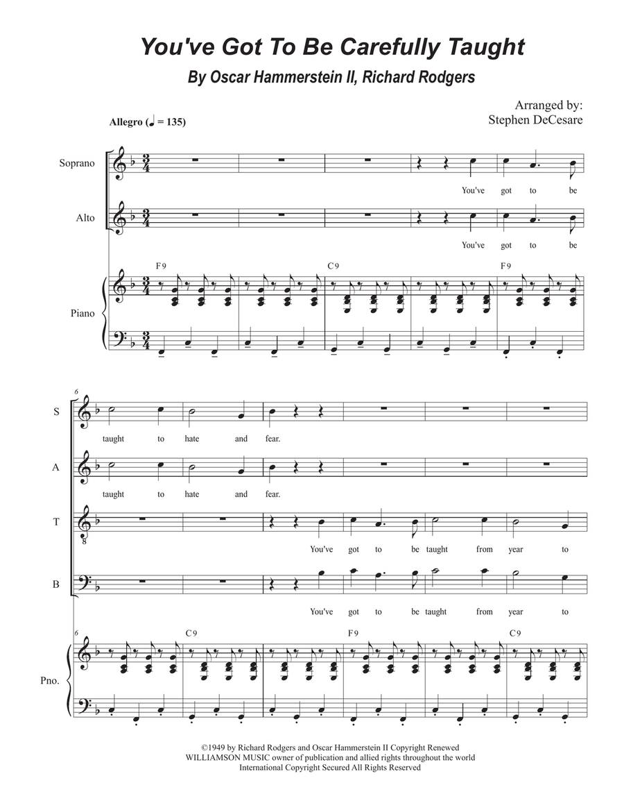 You've Got To Be Carefully Taught 4-Part scores gallery preview page 1