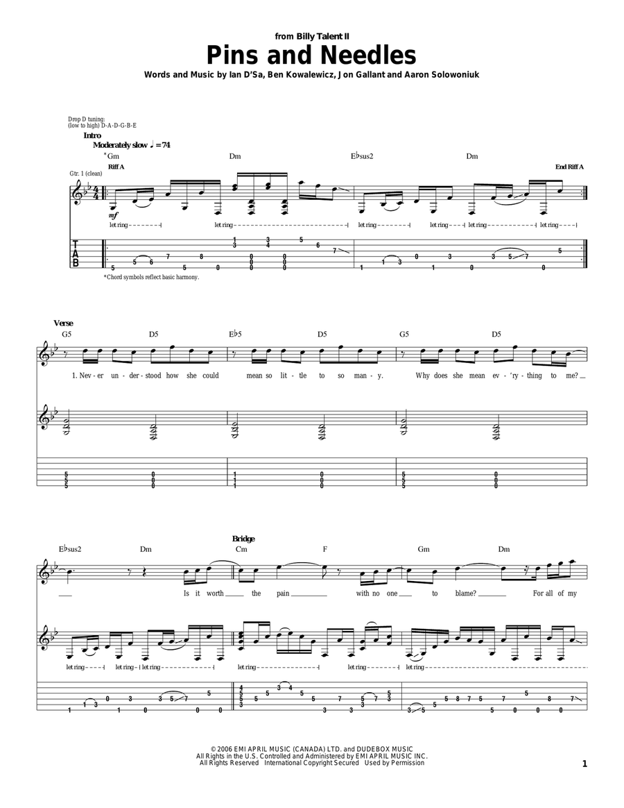 Pins And Needles Acoustic Guitar scores gallery preview page 1