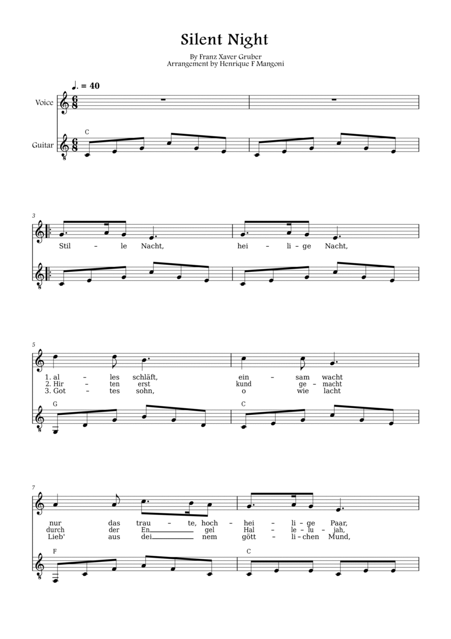 Stille Nacht (german lyrics) Piano, Vocal, Guitar scores gallery preview page 1