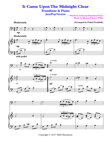 "It Came Upon The Midnight Clear"-Piano Background for Trombone and Piano image number null