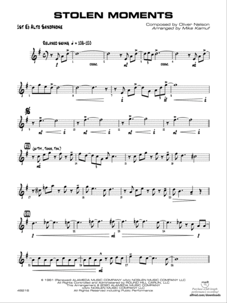 Stolen Moments: E-flat Alto Saxophone Jazz Ensemble scores gallery preview page 1