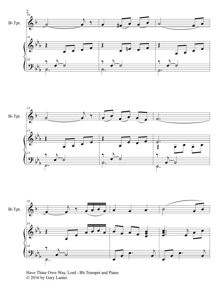 Gary Lanier: HAVE THINE OWN WAY, LORD (Duet – Bb Trumpet & Piano with Parts) Trumpet Duet scores gallery preview page 3