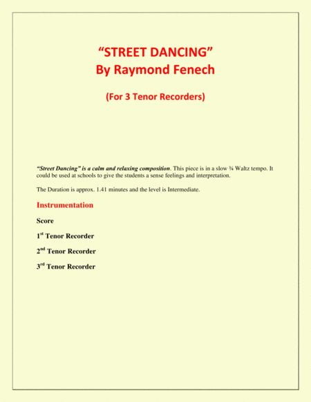 "Street Dancing" - For 3 Tenor Recorders - Early Intermediate/ Intermediate level image number null