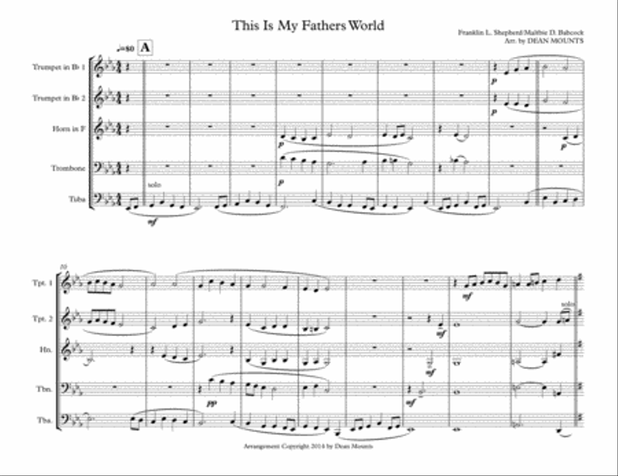 This Is My Father's World Brass Ensemble scores gallery preview page 1