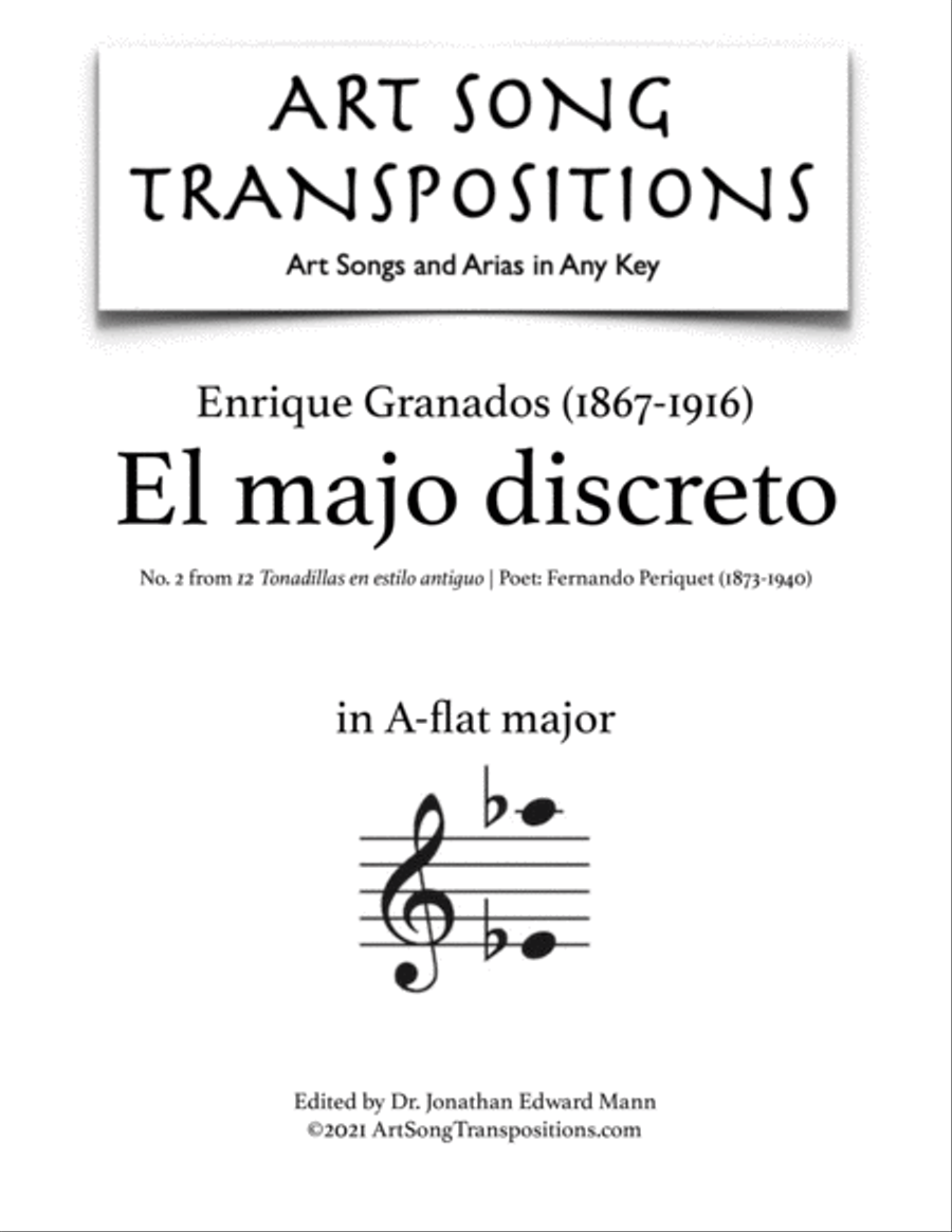 GRANADOS: El majo discreto (transposed to A-flat major) Voice scores gallery preview page 1