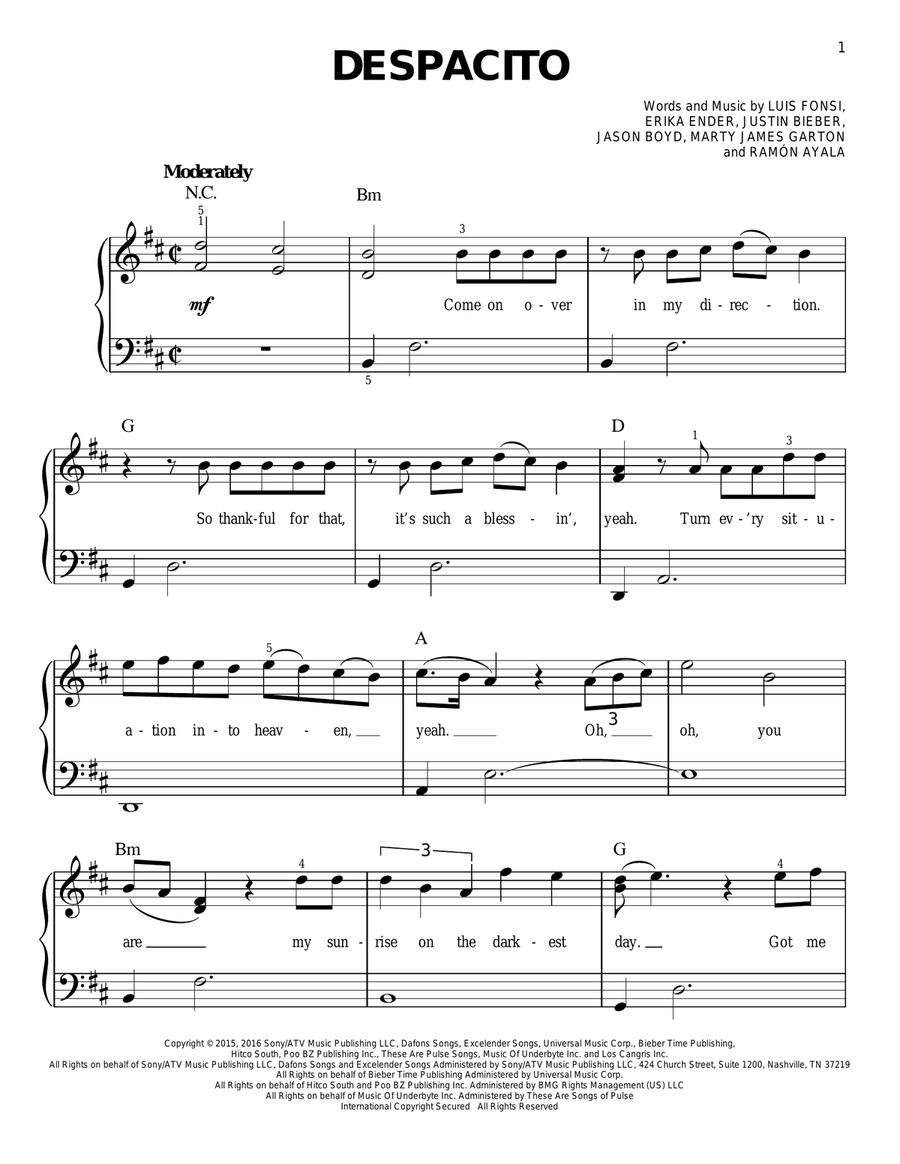 Despacito Easy Piano scores gallery preview page 1