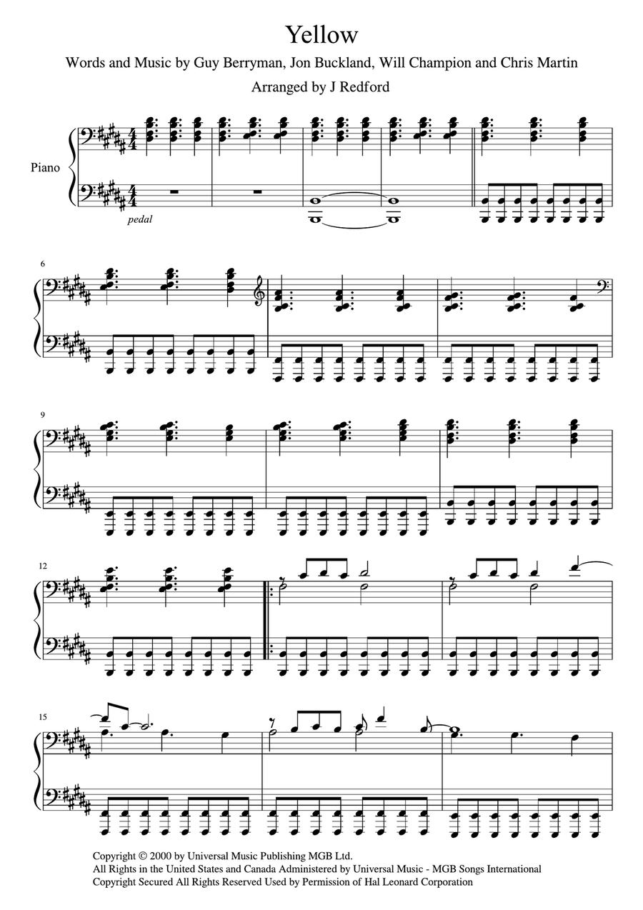 Yellow Piano Solo scores gallery preview page 1