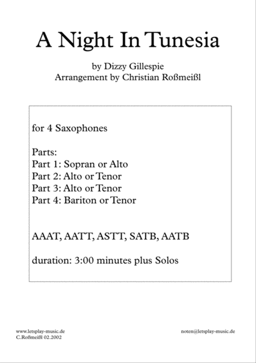 A Night In Tunisia A Night In Tunisia Woodwind Quartet scores gallery preview page 1