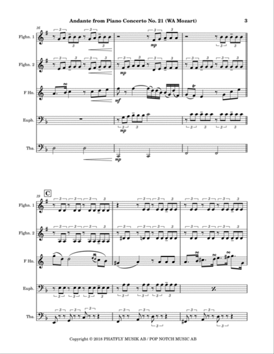 Mozart: Piano Concerto No. 21 - Andante Brass Quintet scores gallery preview page 3