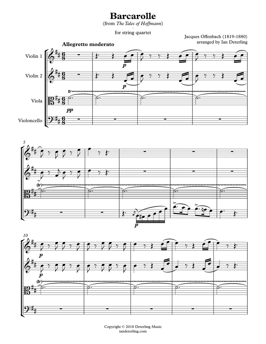 Barcarolle (for String Quartet) String Quartet scores gallery preview page 5