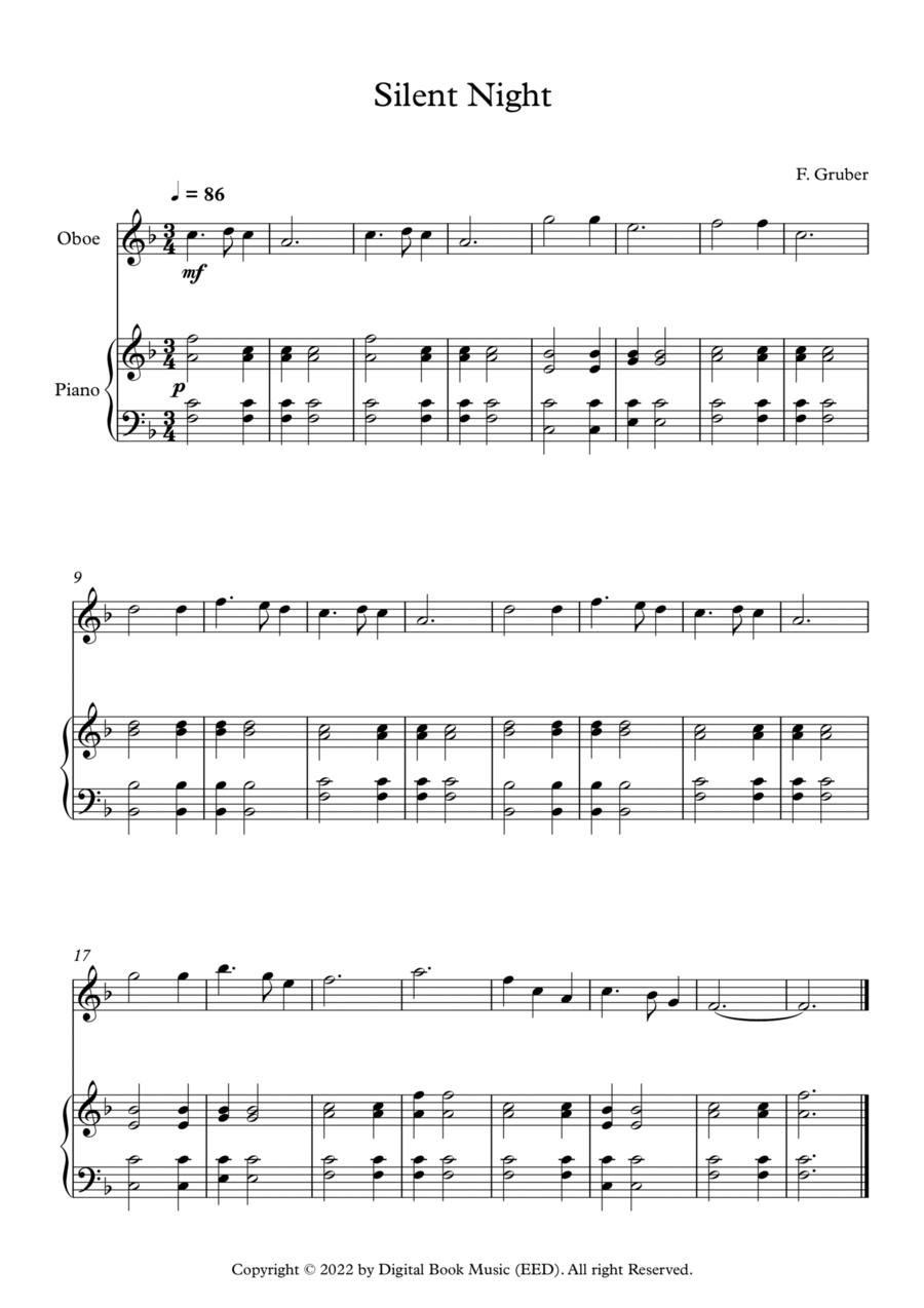 Silent Night - Franz Xaver Gruber (Oboe + Piano) Piano scores gallery preview page 1