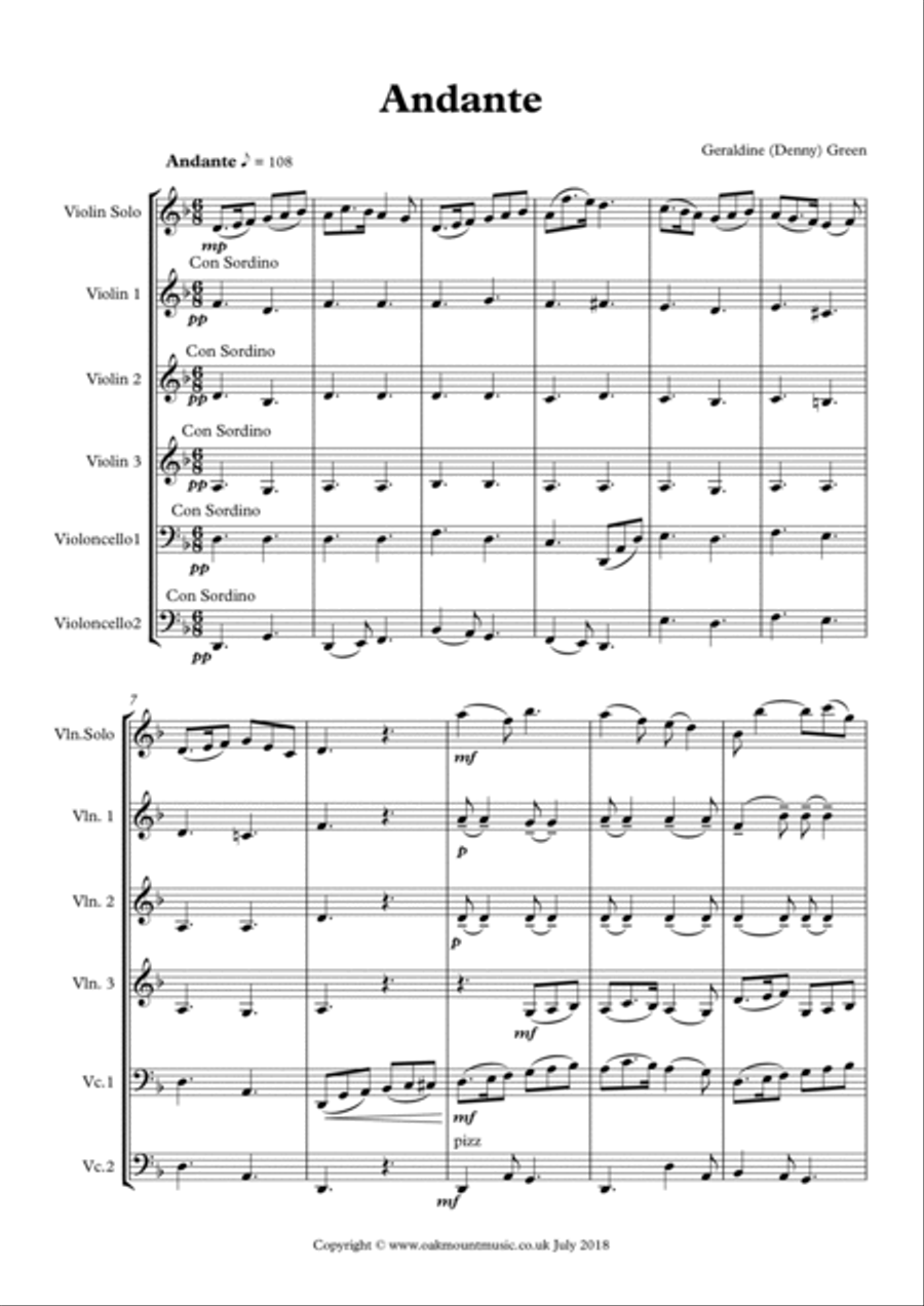 Andante For Solo Violin and Strings (School Arrangement) Chamber Music scores gallery preview page 2