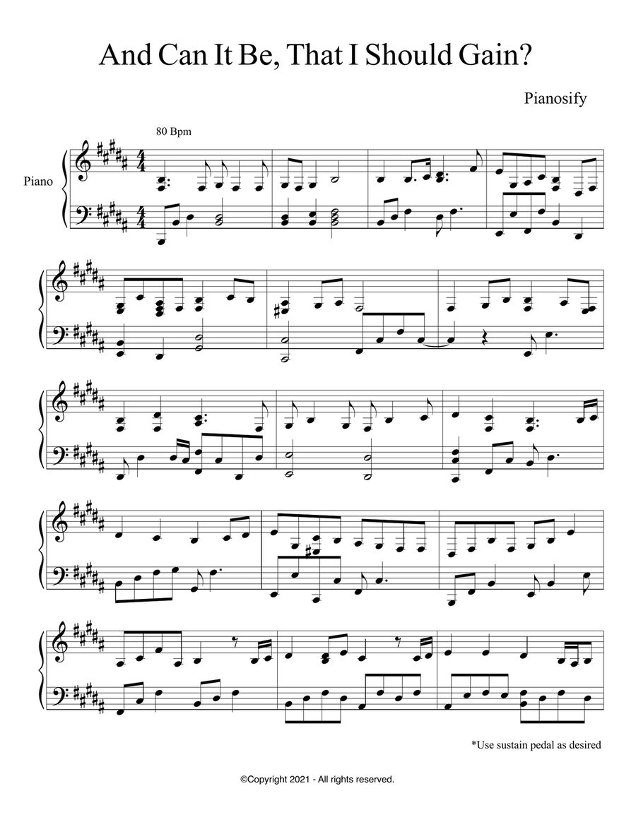 PIANO - And Can It Be, That I Should Gain? (Piano Hymns Sheet Music PDF) Piano Solo scores gallery preview page 1